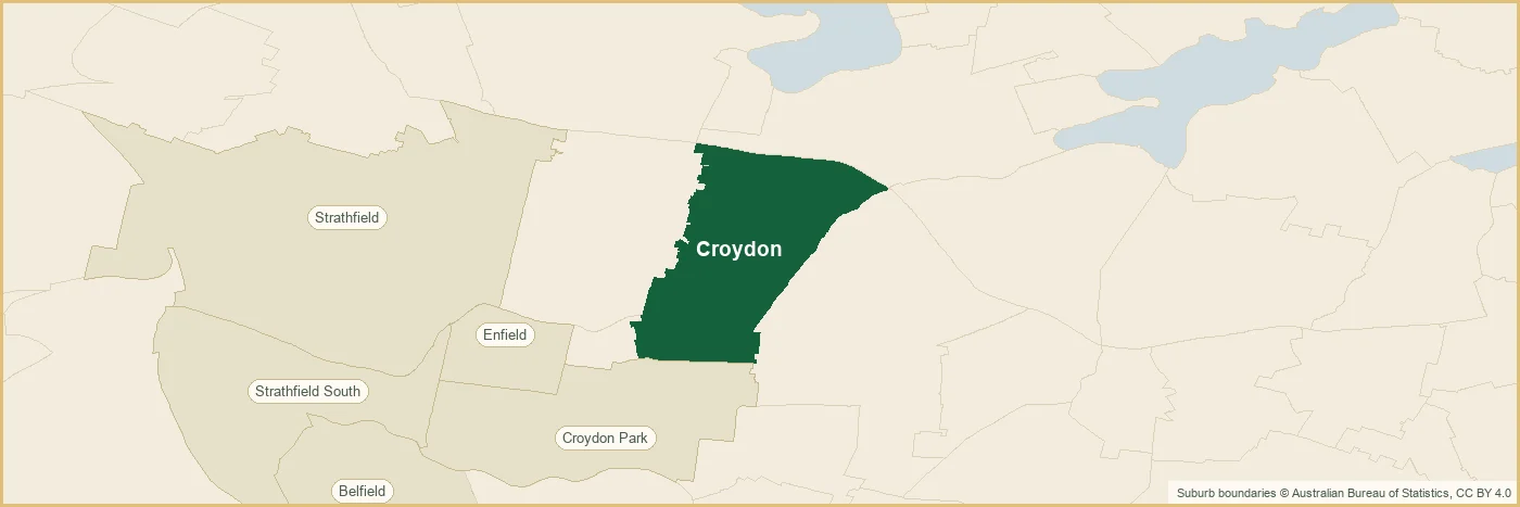 Map of the Croydon plumbing service area, covering Belfield, Croydon Park, Enfield, Lakemba, Strathfield and Strathfield South